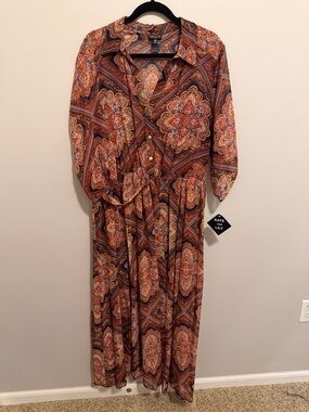 Kate & Lily Rust Paisley Maxi Shirt Dress